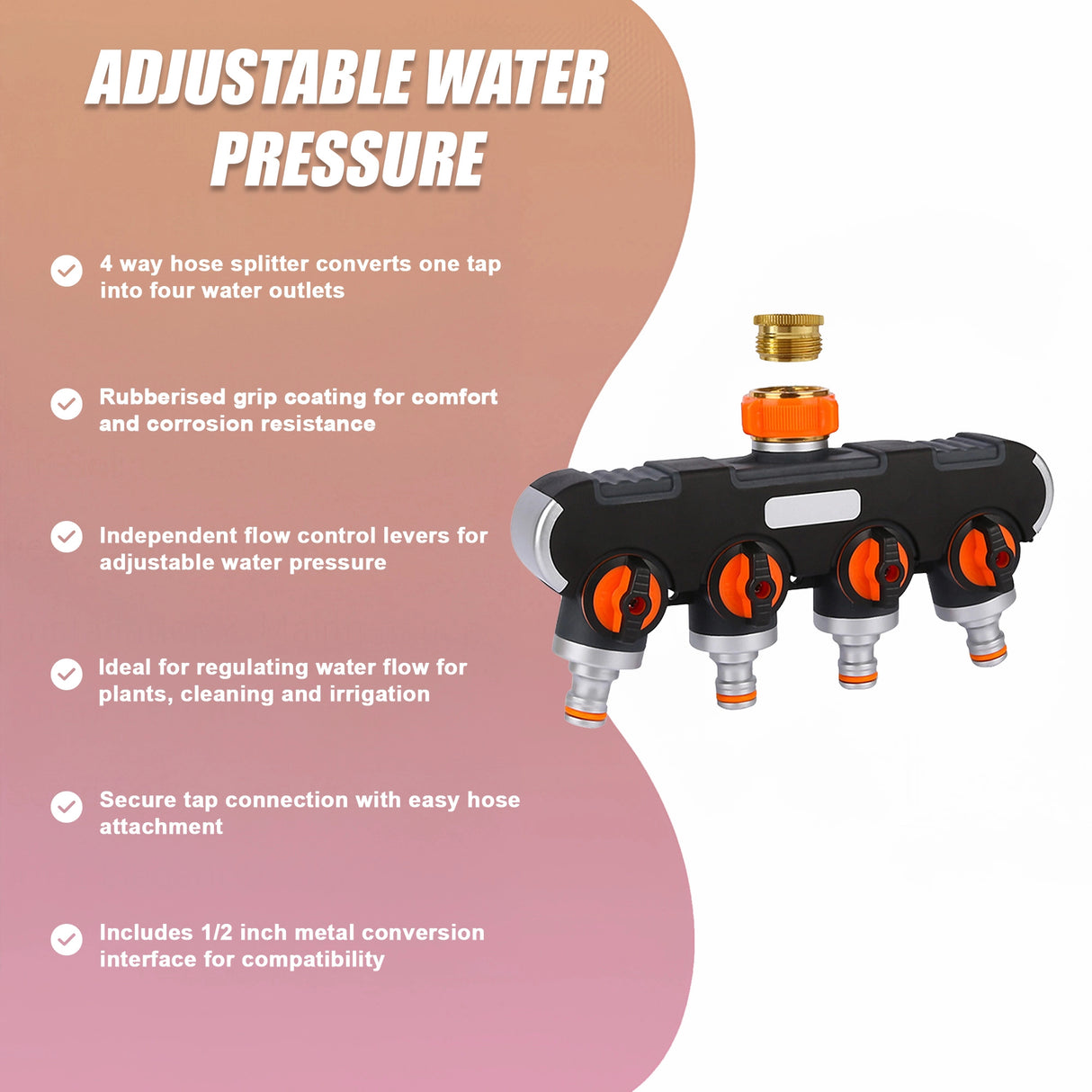 4 Way Hose Splitter Tap Garden Water Irrigation Distributor Valve