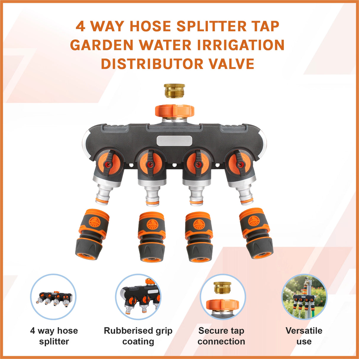 4 Way Hose Splitter Tap Garden Water Irrigation Distributor Valve