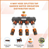 4 Way Hose Splitter Tap Garden Water Irrigation Distributor Valve