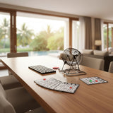 Bingo Game Set with Cards Balls and Cage for Family Party Fun - Rear View
