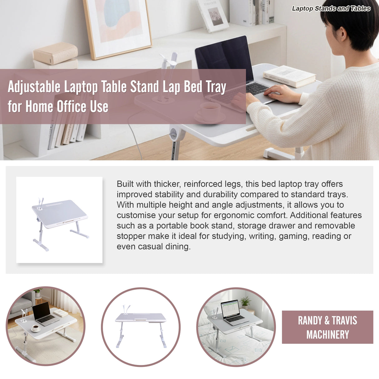 Adjustable Laptop Table Stand Lap Bed Tray for Home Office Use