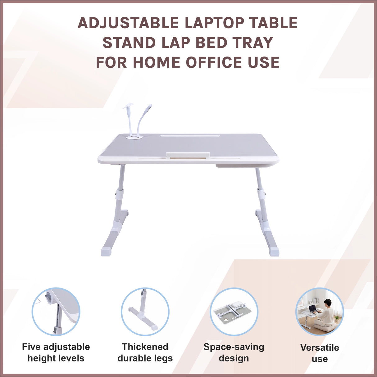 Adjustable Laptop Table Stand Lap Bed Tray for Home Office Use