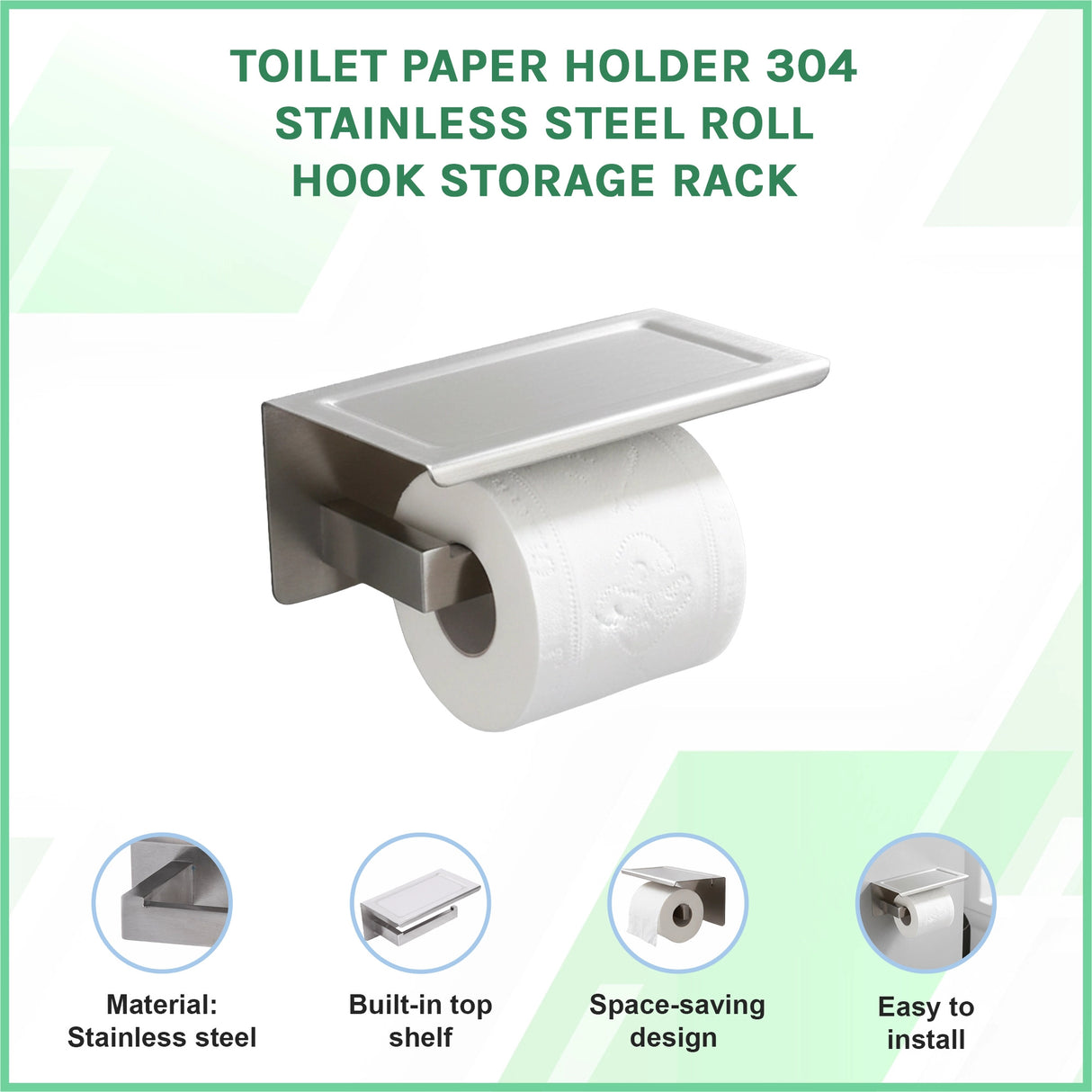 Toilet Paper Holder 304 Stainless Steel Roll Hook Storage Rack