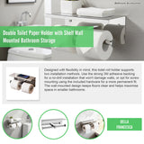Double Toilet Paper Holder with Shelf Wall Mounted Bathroom Storage - Extra Image