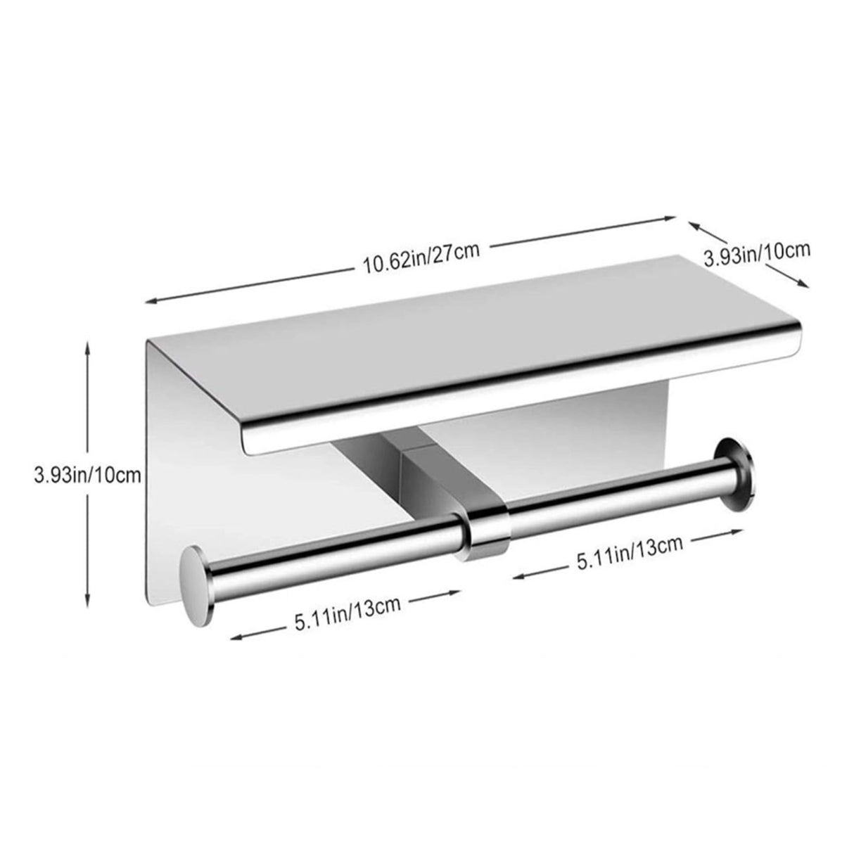 Double Toilet Paper Holder with Shelf Wall Mounted Bathroom Storage