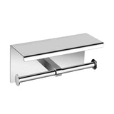 Double Toilet Paper Holder with Shelf Wall Mounted Bathroom Storage - Front View