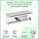 Double Toilet Paper Holder with Shelf Wall Mounted Bathroom Storage - Side View