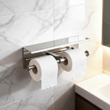 Double Toilet Paper Holder with Shelf Wall Mounted Bathroom Storage - 45-Degree Angle