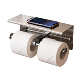 Double Toilet Paper Holder with Shelf Wall Mounted Bathroom Storage - Rear View