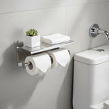 Double Toilet Paper Holder with Shelf Wall Mounted Bathroom Storage - Close-Up Angle