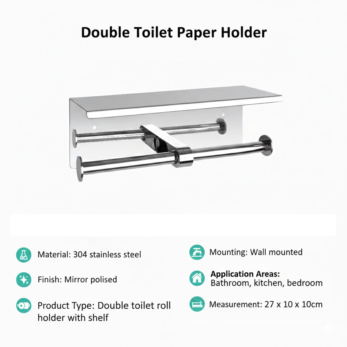 Double Toilet Paper Holder with Shelf Wall Mounted Bathroom Storage