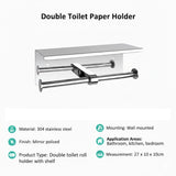 Double Toilet Paper Holder with Shelf Wall Mounted Bathroom Storage - Extra Image