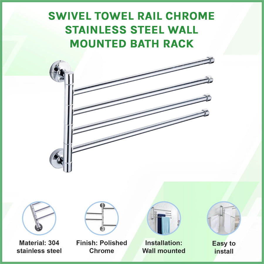 Swivel Towel Rail Chrome Stainless Steel Wall Mounted Bath Rack