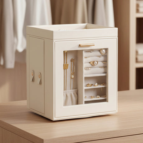 Rotating Organiser Box with Mirror Jewellery Storage for Dressing Table