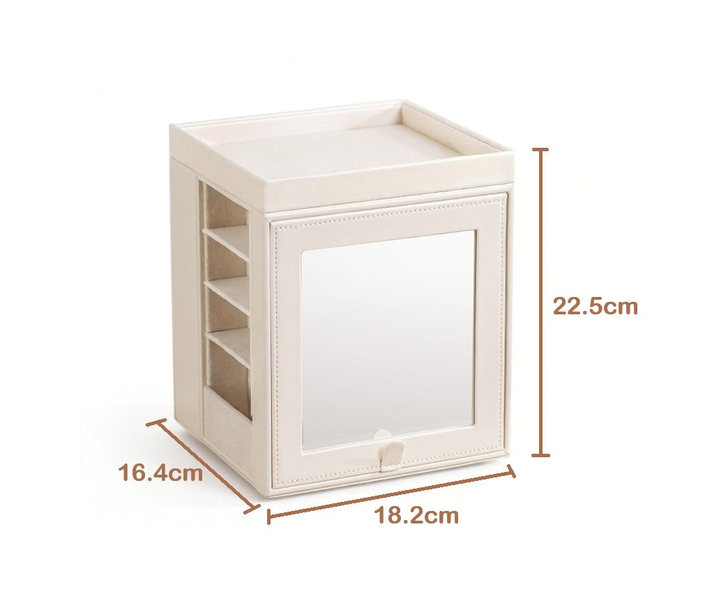 Rotating Organiser Box with Mirror Jewellery Storage for Dressing Table