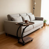 C-Shaped Corner End Table with Wheels Sofa Side