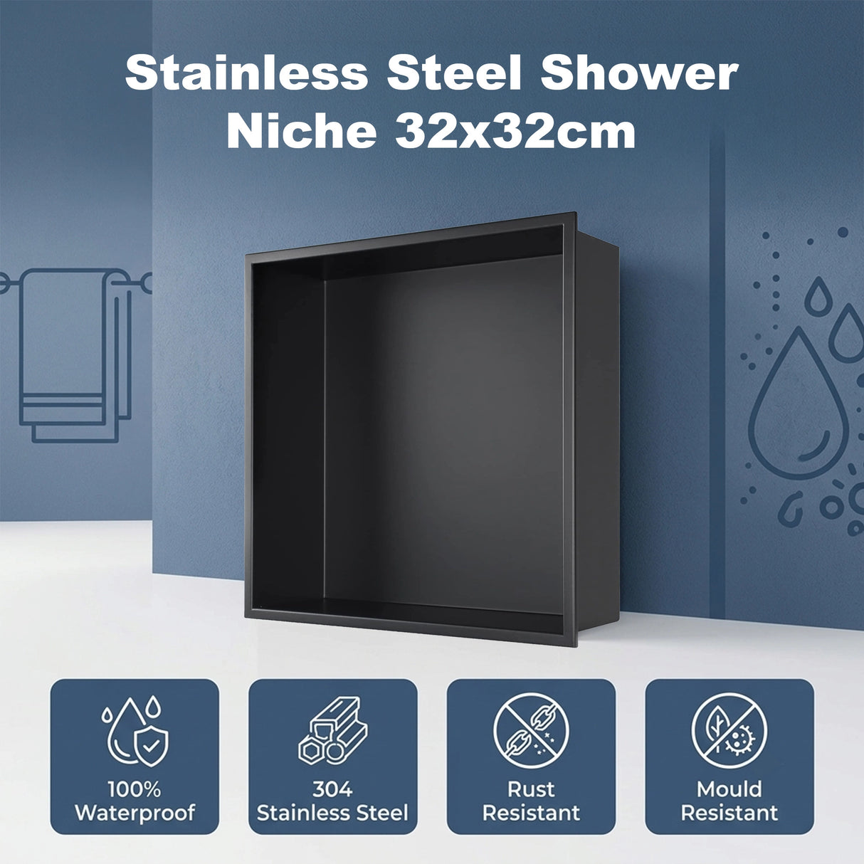 Stainless Steel Shower Niche 32x32cm Double Shelf Insert Wall Recessed