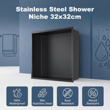 Stainless Steel Shower Niche 32x32cm Double Shelf Insert Wall Recessed