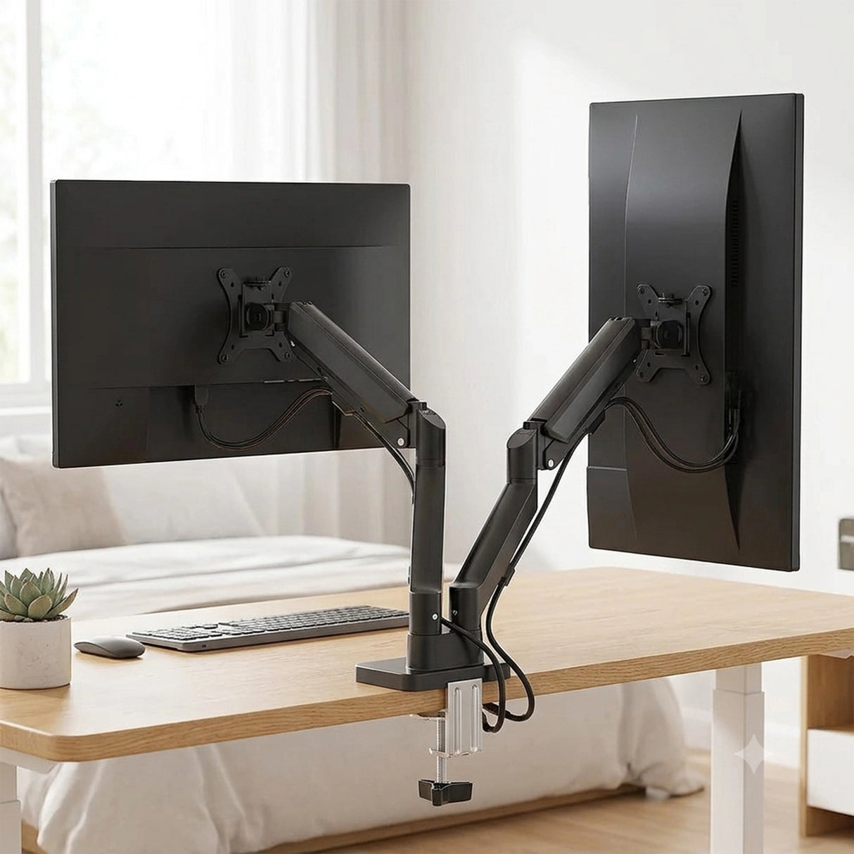 Dual Arm Monitor Desk Mount Bracket Spring Assisted 17&ndash;32 Inch Full Motion