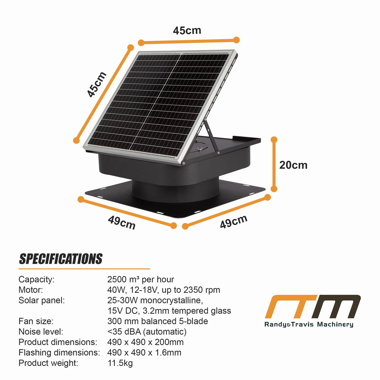 25-30W Solar Roof Vent Fan Exhaust Attic Ventilation for Home Garage Van