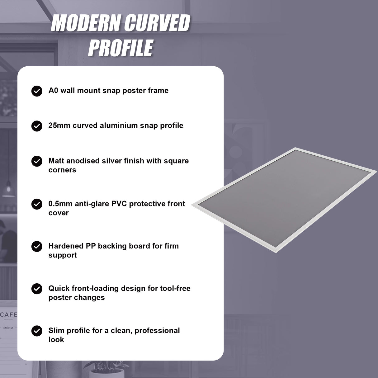 A0 2pc Aluminium Snap Poster Frame Wall Mount Sign Holder Silver
