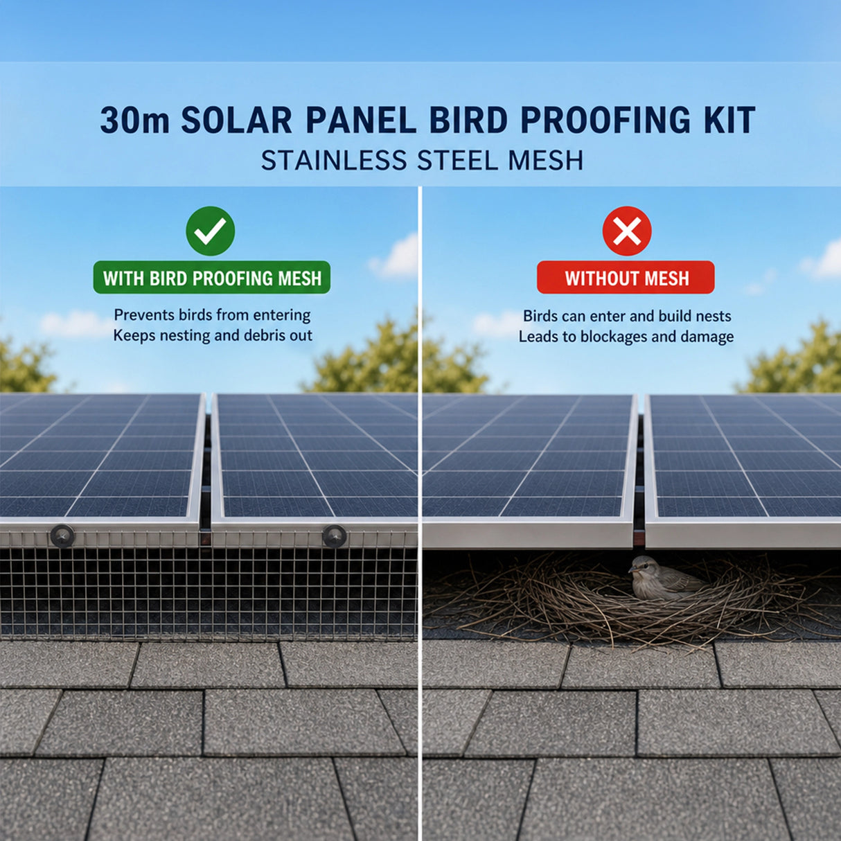 30m Solar Panel Bird Proofing Kit Stainless Steel Mesh