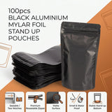 Black Aluminium Mylar Foil Stand Up Pouch 100pcs