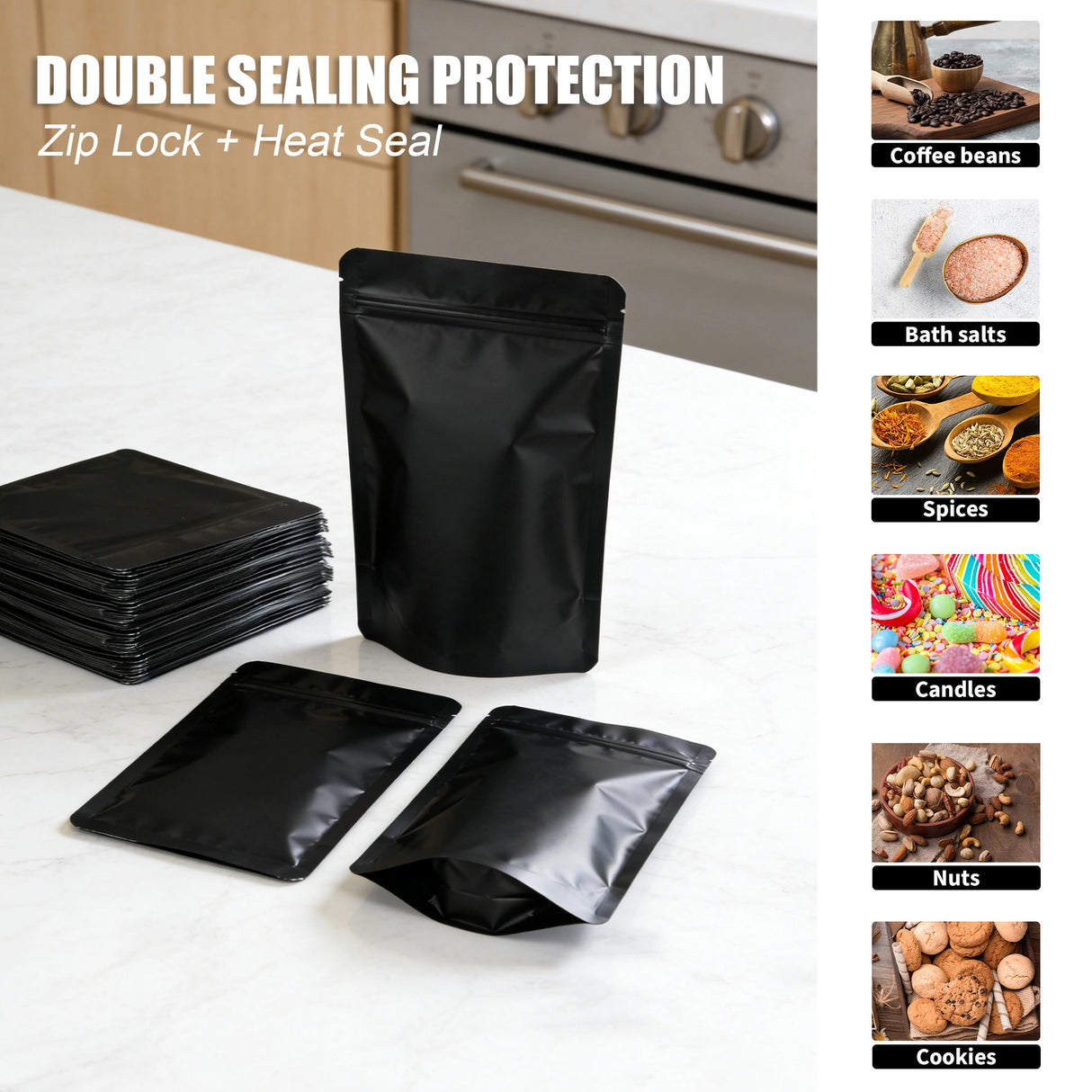 Black Aluminium Mylar Foil Stand Up Pouch 100pcs