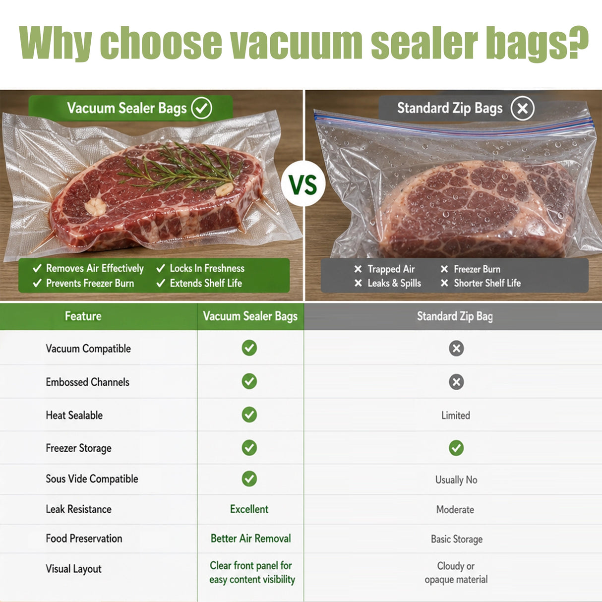 20cm x 30cm 100pcs Vacuum Sealer Bags Food Storage