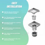 10x10cm Square Shower Drain with Removable Tile Insert Grate &ndash; Chrome 304 Stainless Steel, CUPC Certified for Modern Bathrooms - Extra Image