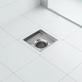 10x10cm Square Shower Drain with Removable Tile Insert Grate &ndash; Chrome 304 Stainless Steel, CUPC Certified for Modern Bathrooms - Close-Up Angle