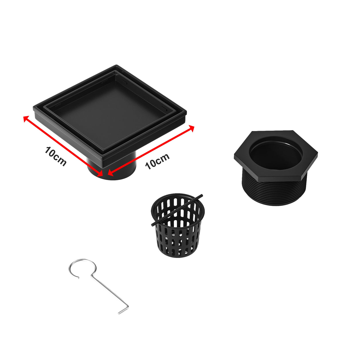 10x10cm Square Shower Drain with Removable Tile Insert Grate &ndash; Black 304 Stainless Steel, CUPC Certified for Modern Bathrooms