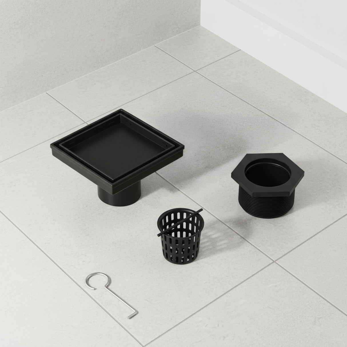 10x10cm Square Shower Drain with Removable Tile Insert Grate &ndash; Black 304 Stainless Steel, CUPC Certified for Modern Bathrooms