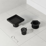 10x10cm Square Shower Drain with Removable Tile Insert Grate &ndash; Black 304 Stainless Steel, CUPC Certified for Modern Bathrooms - 45-Degree Angle