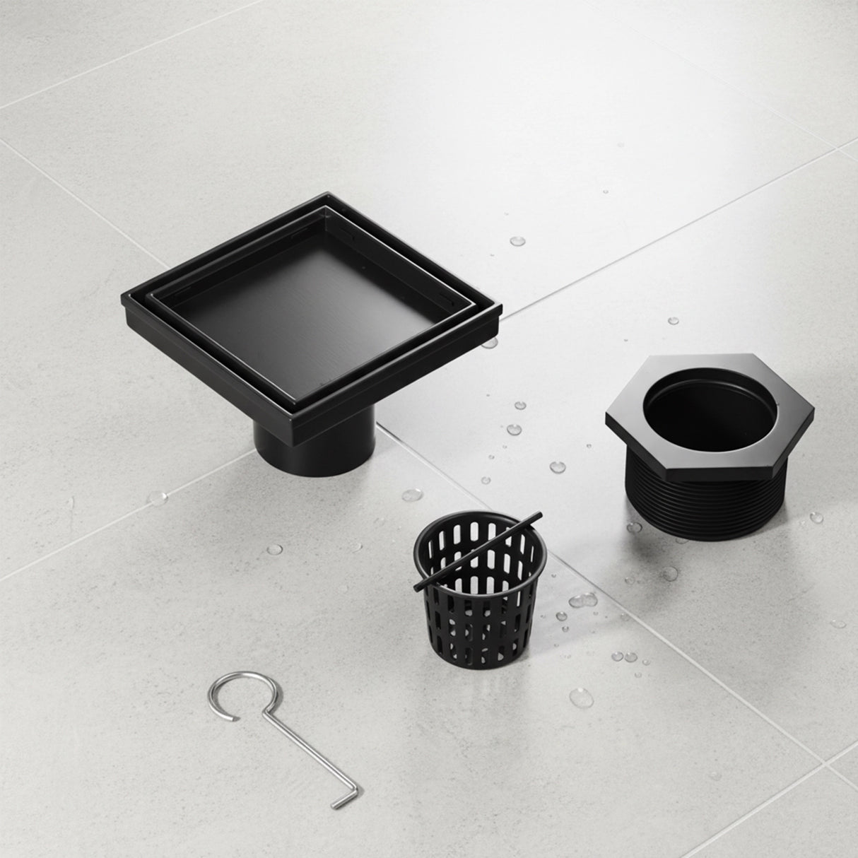 15x15cm Square Shower Drain with Removable Tile Insert Grate &ndash; Black 304 Stainless Steel, CUPC Certified for Modern Bathrooms