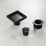 15x15cm Square Shower Drain with Removable Tile Insert Grate &ndash; Black 304 Stainless Steel, CUPC Certified for Modern Bathrooms - 45-Degree Angle