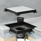 15x15cm Square Shower Drain with Removable Tile Insert Grate &ndash; Black 304 Stainless Steel, CUPC Certified for Modern Bathrooms - Low Angle