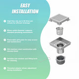 10x10cm Square Shower Drain with Grid Pattern Grate &ndash; Chrome 304 Stainless Steel, CUPC Certified with Hair Strainer