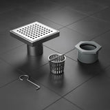 10x10cm Square Shower Drain with Grid Pattern Grate &ndash; Chrome 304 Stainless Steel, CUPC Certified with Hair Strainer