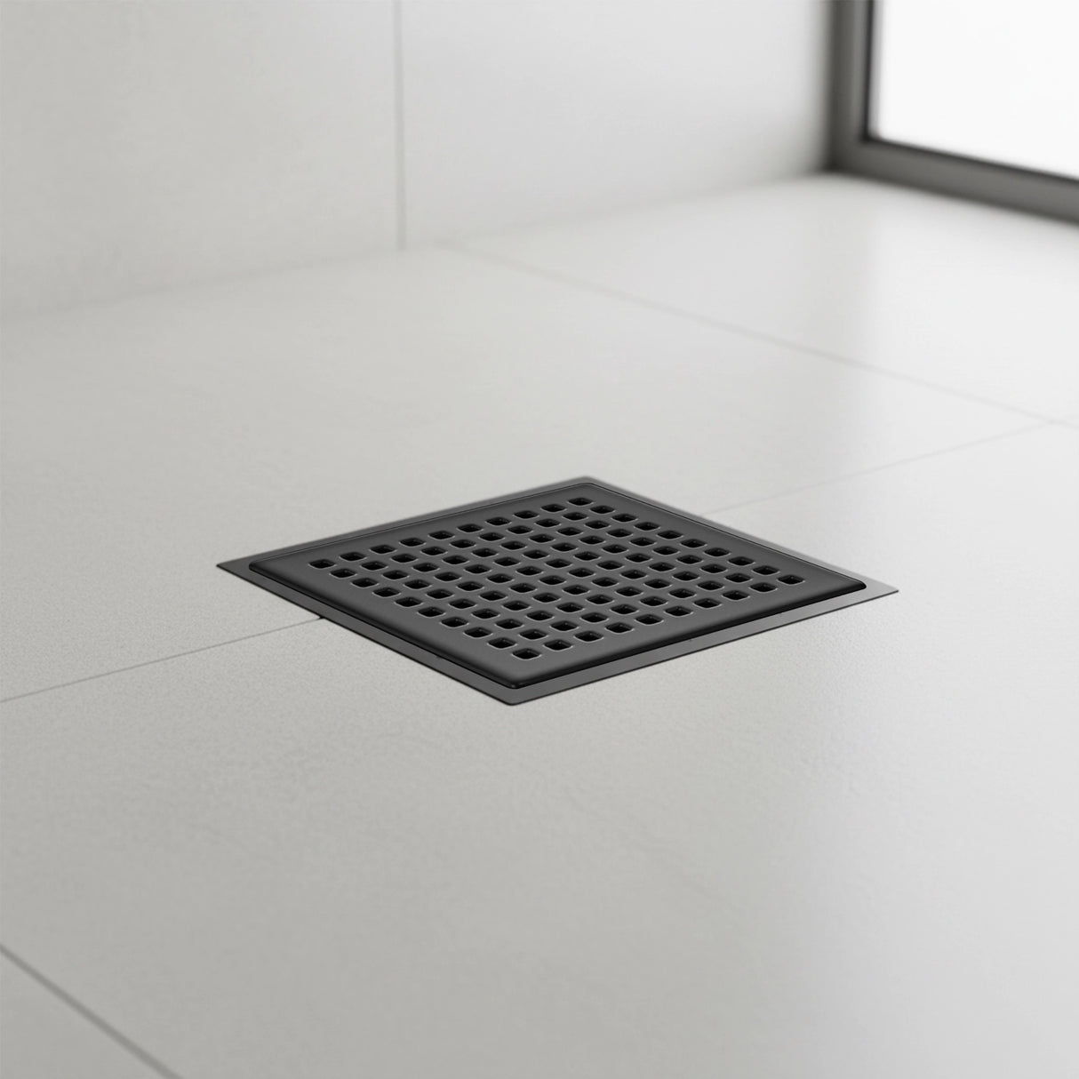 10x10cm Square Shower Drain with Grid Pattern Grate &ndash; Black 304 Stainless Steel, CUPC Certified with Hair Strainer