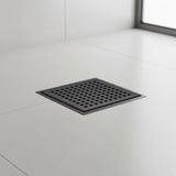 10x10cm Square Shower Drain with Grid Pattern Grate &ndash; Black 304 Stainless Steel, CUPC Certified with Hair Strainer