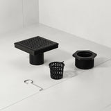 10x10cm Square Shower Drain with Grid Pattern Grate &ndash; Black 304 Stainless Steel, CUPC Certified with Hair Strainer