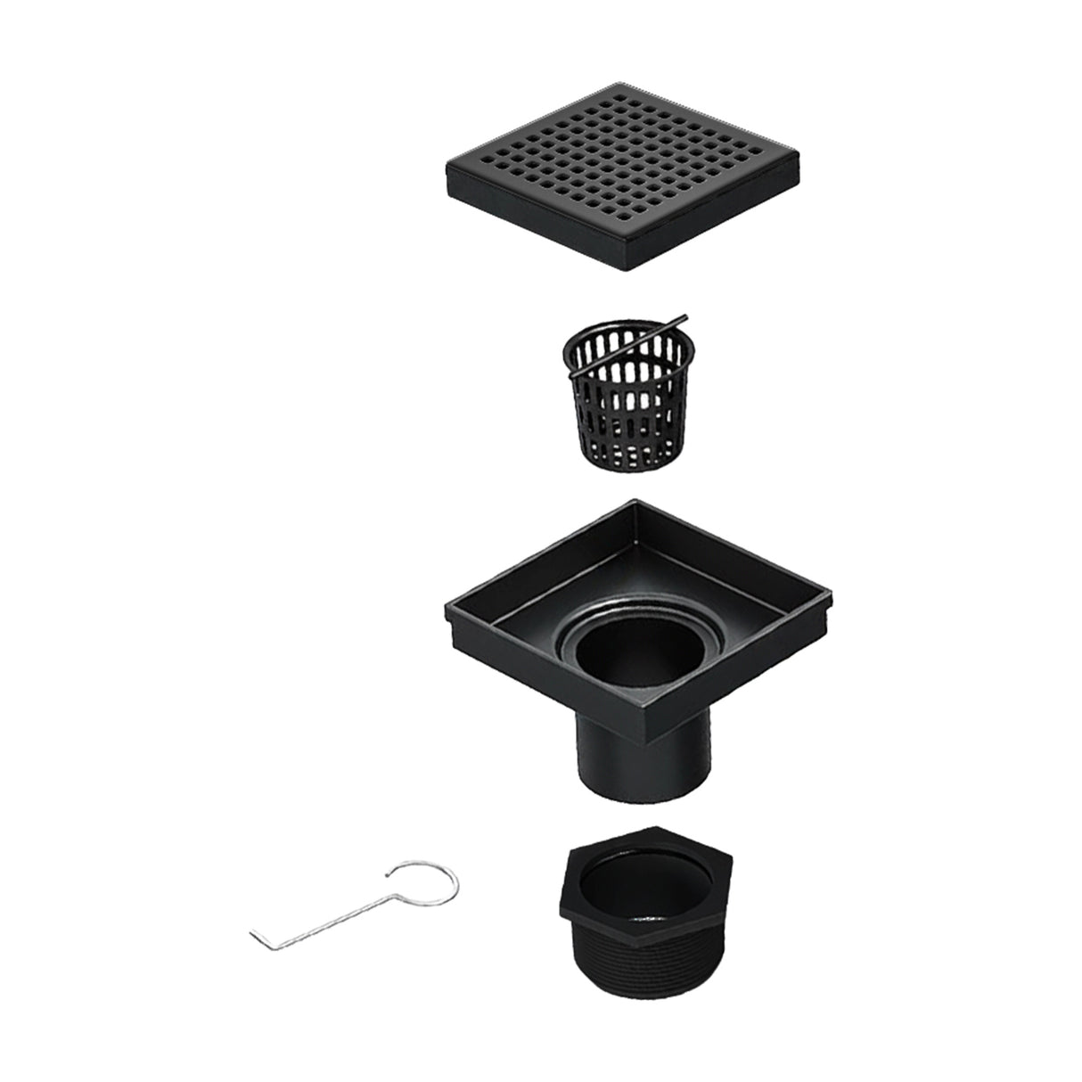 10x10cm Square Shower Drain with Grid Pattern Grate &ndash; Black 304 Stainless Steel, CUPC Certified with Hair Strainer