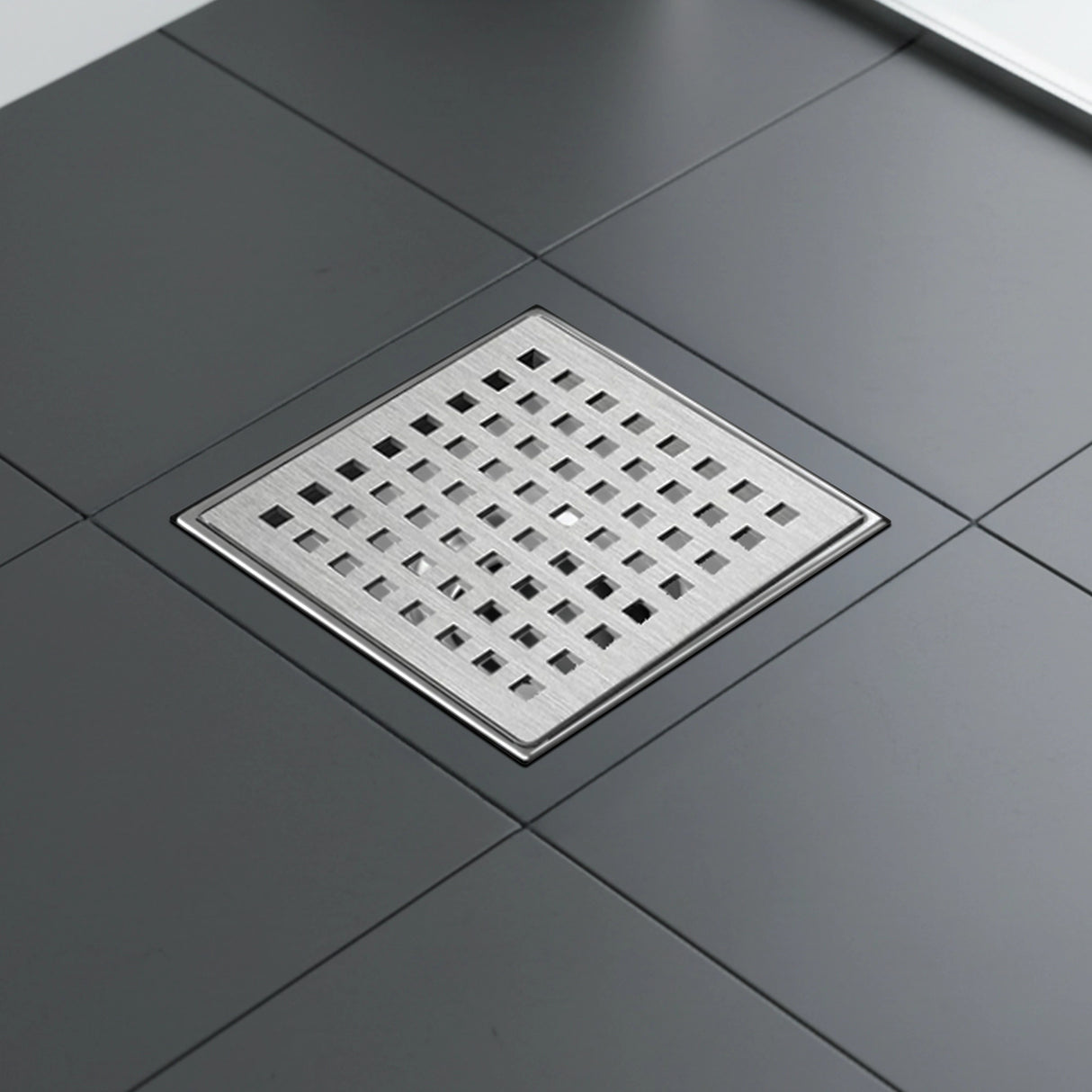 15x15cm Square Shower Drain with Grid Pattern Grate &ndash; Chrome 304 Stainless Steel, CUPC Certified with Hair Strainer
