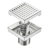 15x15cm Square Shower Drain with Grid Pattern Grate &ndash; Chrome 304 Stainless Steel, CUPC Certified with Hair Strainer