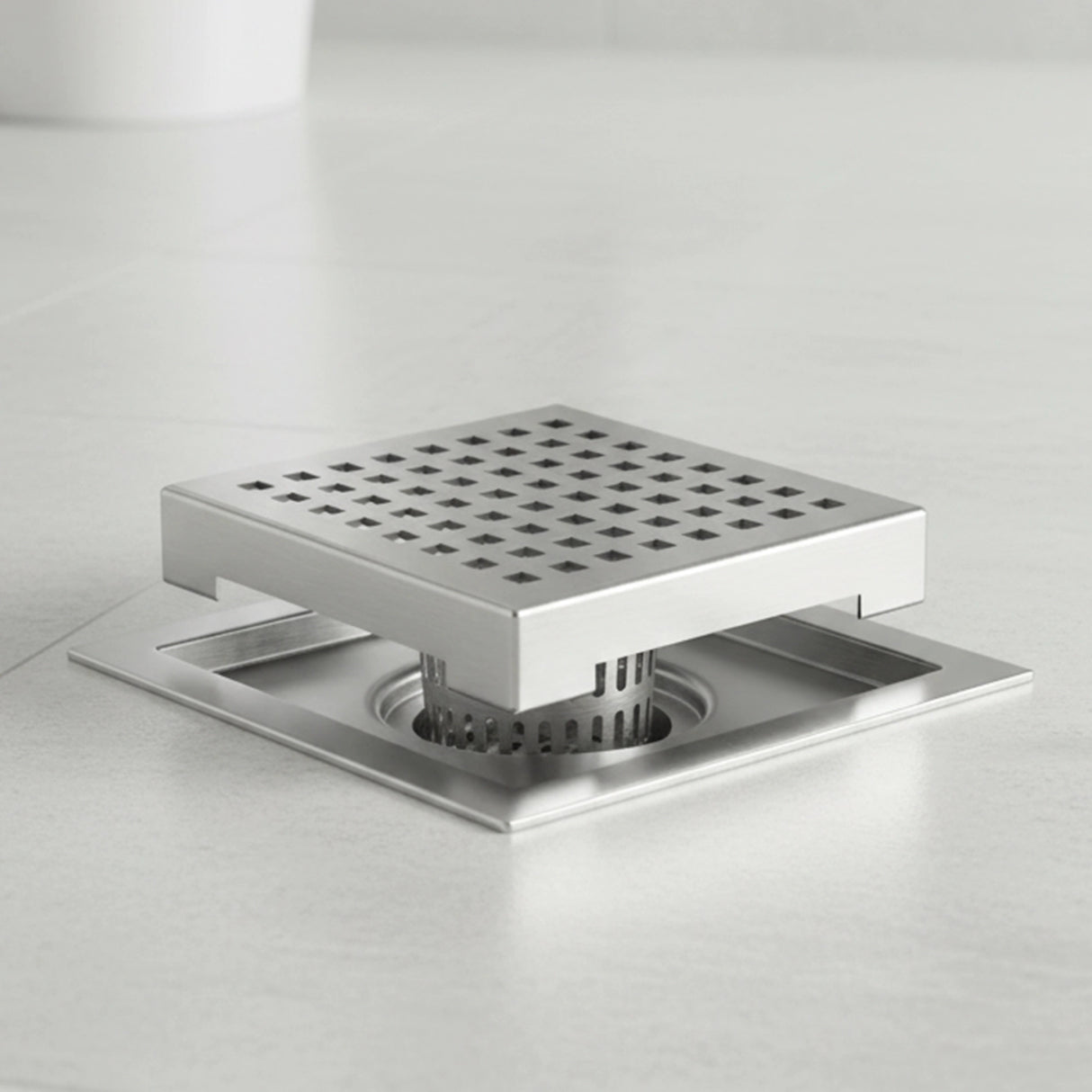 15x15cm Square Shower Drain with Grid Pattern Grate &ndash; Chrome 304 Stainless Steel, CUPC Certified with Hair Strainer