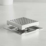 15x15cm Square Shower Drain with Grid Pattern Grate &ndash; Chrome 304 Stainless Steel, CUPC Certified with Hair Strainer