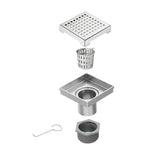 15x15cm Square Shower Drain with Grid Pattern Grate &ndash; Chrome 304 Stainless Steel, CUPC Certified with Hair Strainer