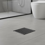 15x15cm Square Shower Drain with Grid Pattern Grate &ndash; Black 304 Stainless Steel, CUPC Certified with Hair Strainer