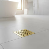 15x15cm Square Shower Drain with Grid Pattern Grate &ndash; Gold 304 Stainless Steel, CUPC Certified with Hair Strainer